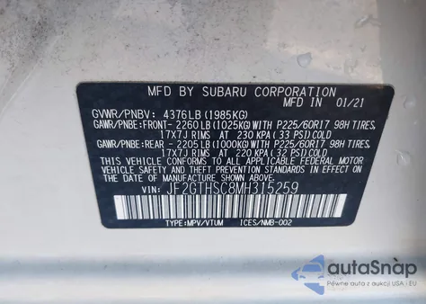 2021 Subaru Crosstrek Sport z USA, uszkodzony, nr VIN JF2GTHSC8MH315259